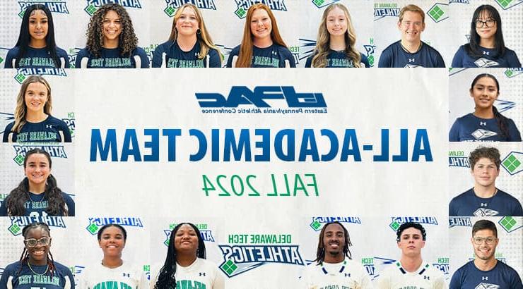 A collage of student athletes bordering the image with the text All-Academic Team Fall 2024 in the middle along with the EPAC logo